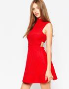 Asos Skater Dress In Mesh With High Neck And Cut Out Back - Bright Red