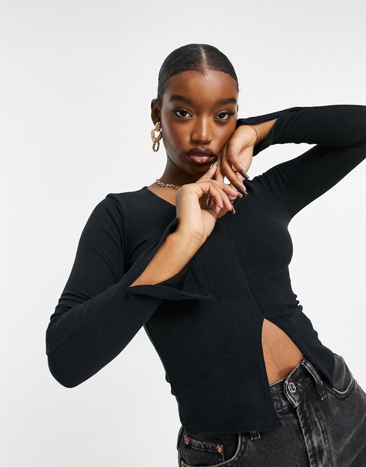 Fashionkilla Rib V-neck Top In Black