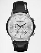 Emporio Armani Renato Leather Strap Chronograph Watch Ar2432 - Black
