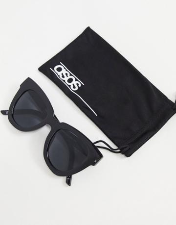 Asos Design Chunky Flare Cat Eye Sunglasses In Shiny Black - Black