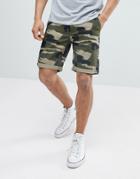 D-struct Turn Up Camo Print Chino Shorts - Green