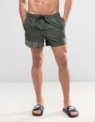 Asos Swim Shorts With Khaki Check In Short Length - Green