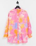 Bershka Oversized Satin Shirt In Bright Tie-dye-multi