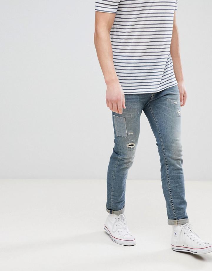 Selected Homme Jeans In Slim Fit With Repair Work - Blue