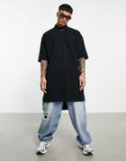 Asos Design Oversized Extreme Longline Polo In Pique In Black