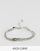 Asos Curve Fine Beads And Chain Multirow Bracelet - Silver
