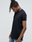 Pull & Bear Longline T-shirt In Black With Curved Hem - Black