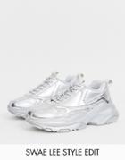 Asos Design Sneakers In Metallic Silver With Chunky Sole