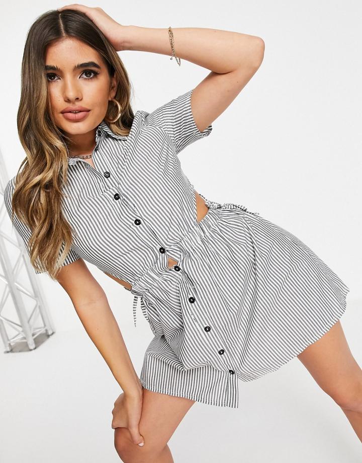 I Saw It First Woven Pin Stripe Cut Out Dress In Black