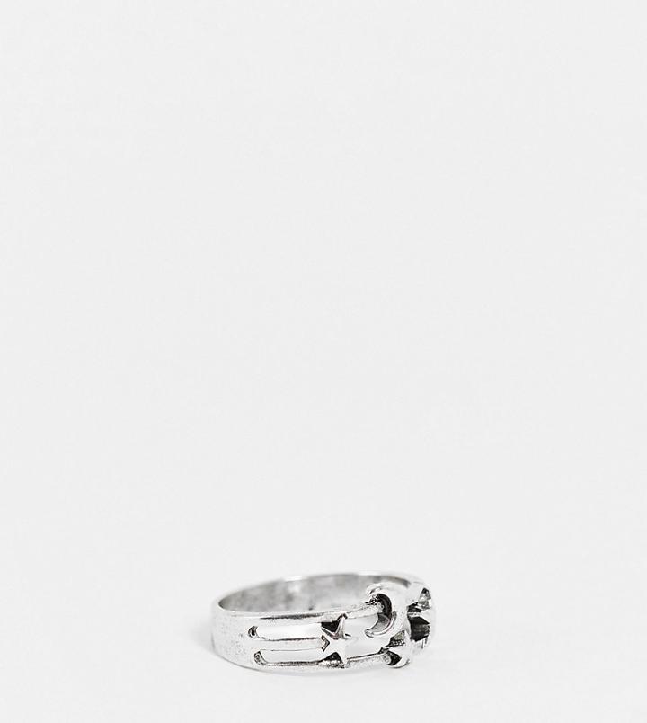 Designb Curve London Moon And Star Ring In Silver