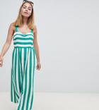 Asos Design Petite Linen Button Through Maxi Dress In Stripe - Multi