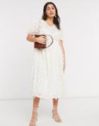 Sister Jane Oversized Midi Smock Dress With Full Skirt In Texture-white