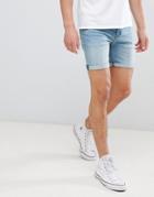 Asos Design Denim Shorts In Skinny Light Wash - Blue