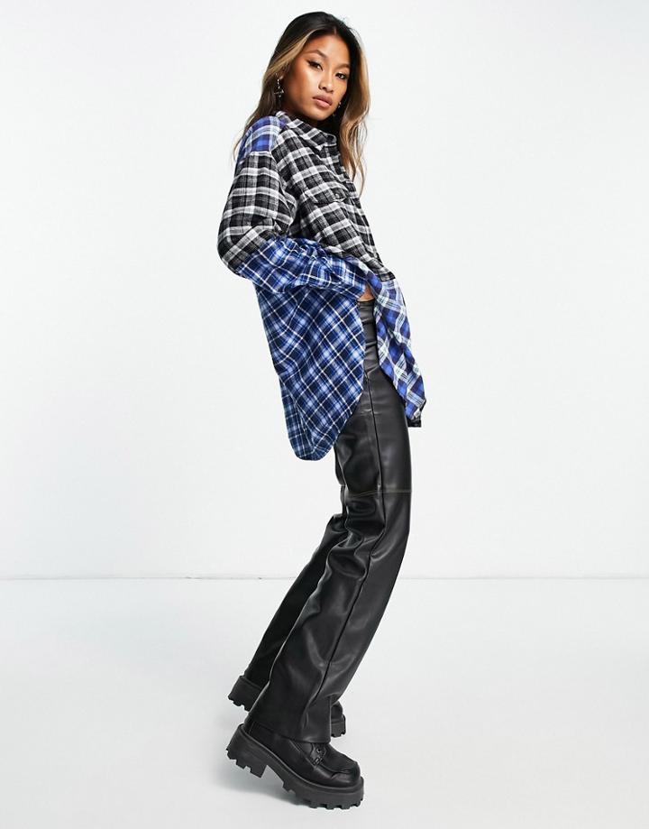 Topshop Mix And Match Oversized Shirt In Mono And Blue-multi