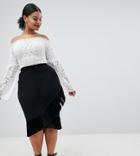 Flounce London Plus Metallic Fringe Midi Skirt - Black