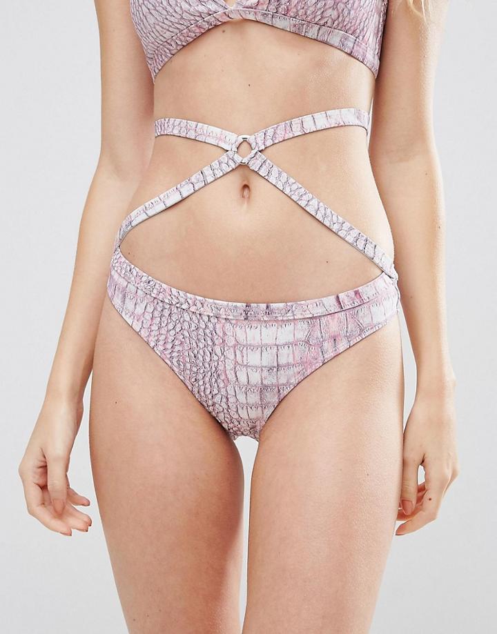 Asos Pastel Snake Print Bikini Brazilian Bottom - Pink