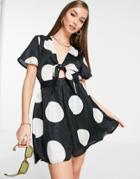 Vero Moda Romper In Black With Oversized White Polka Dots-multi