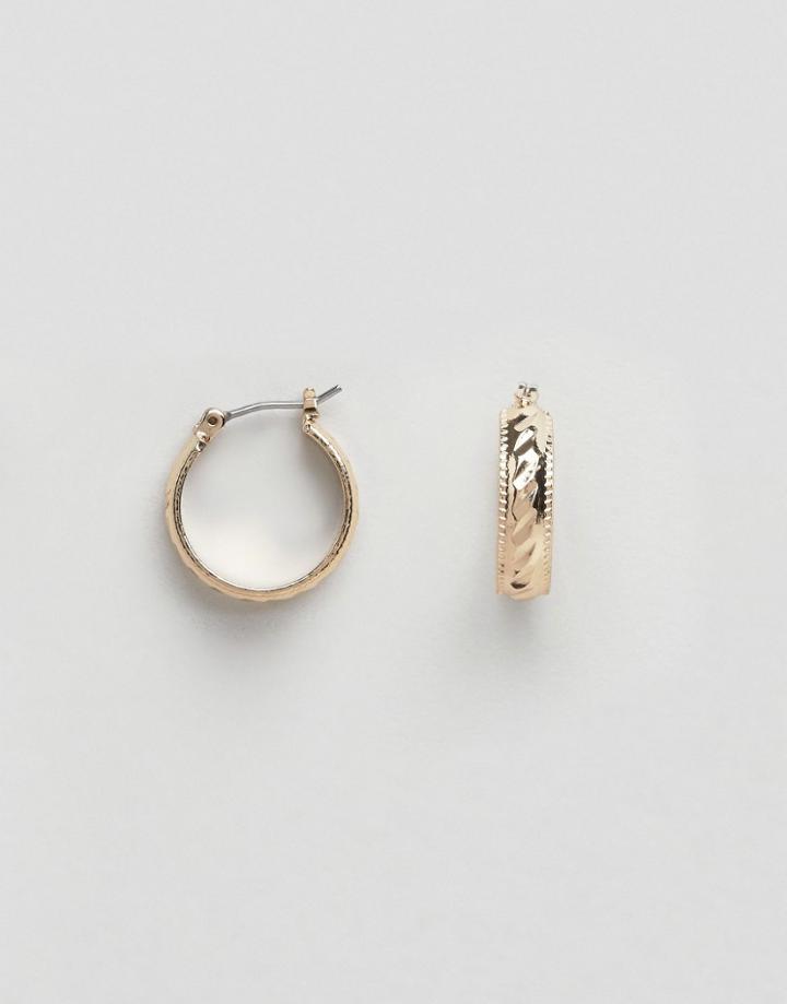Asos Textured Hoop Earrings In Shiny Gold - Gold
