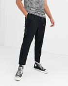 Asos Design Tapered Crop Smart Pants With Double Pleat In Black - Black