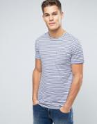 Esprit T-shirt In Melange Stripe With Contrast Pocket - Navy