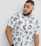 Jack & Jones Originals Plus T-shirt With Curved Hem And All Over Print - White