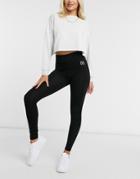 River Island Foldover Logo Waistband Leggings In Black