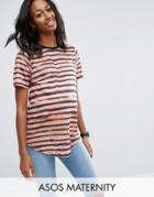 Asos Maternity T-shirt In Broken Stripe - Multi