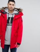 Didriksons 1913 Marcel Long Parka With Faux Fur Hood In Red - Red
