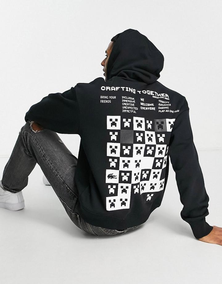 Lacoste X Minecraft Back Print Hoodie In Black