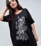 Religion Plus Oversize T-shirt Dress With Tropical Skeleton - Black