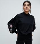 Vero Moda Tall High Neck Top With Embroidered Sleeves - Black