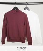 Asos Design Organic Turtle Neck Sweatshirt 2 Pack In Red/white-multi