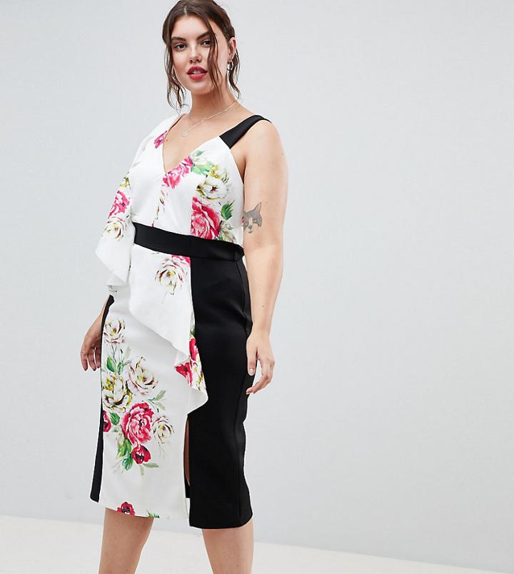 Asos Design Curve Floral Print Contour Bodycon Dress - Multi