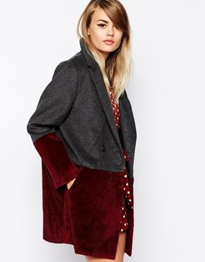 The Laden Showroom X Paisie Two Tone Faux Fur Panel Coat - Gray/burgundy