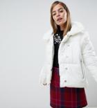 Lost Ink Petite Padded Jacket With Faux Fur Trim-cream