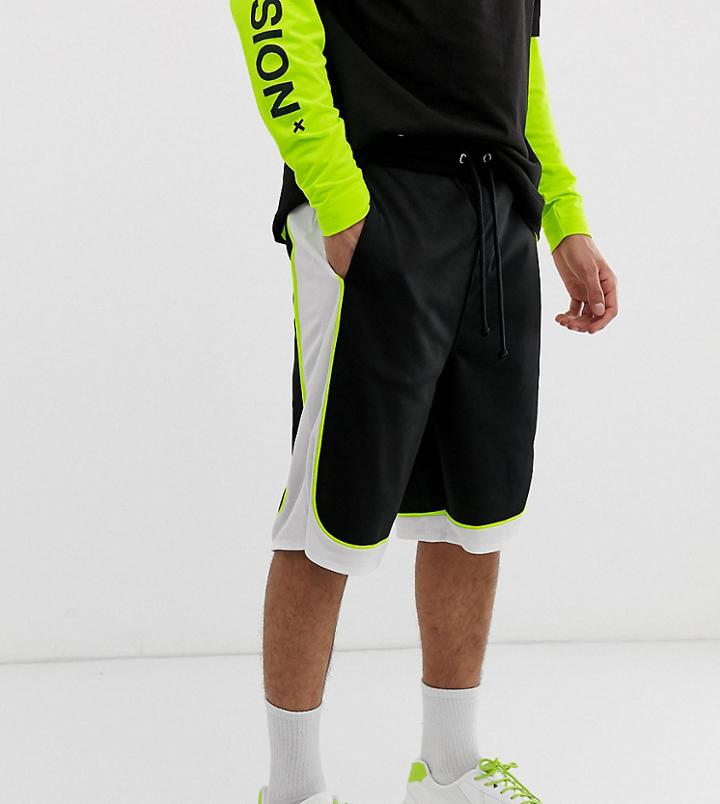 Collusion Basketball Shorts With Mesh Trim-black
