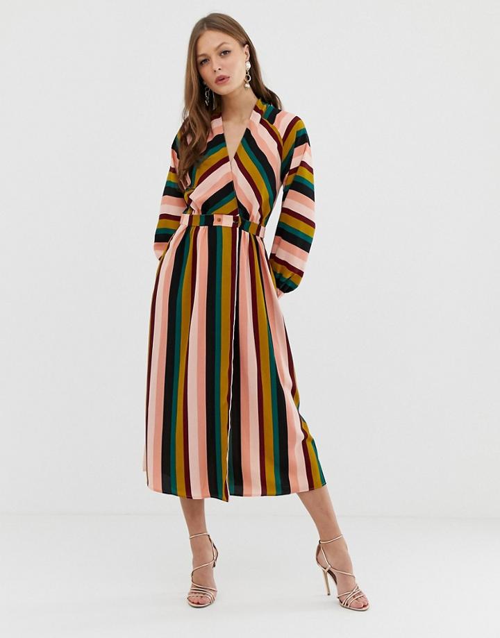 Asos Design Wrap Maxi Dress In Stripe-multi