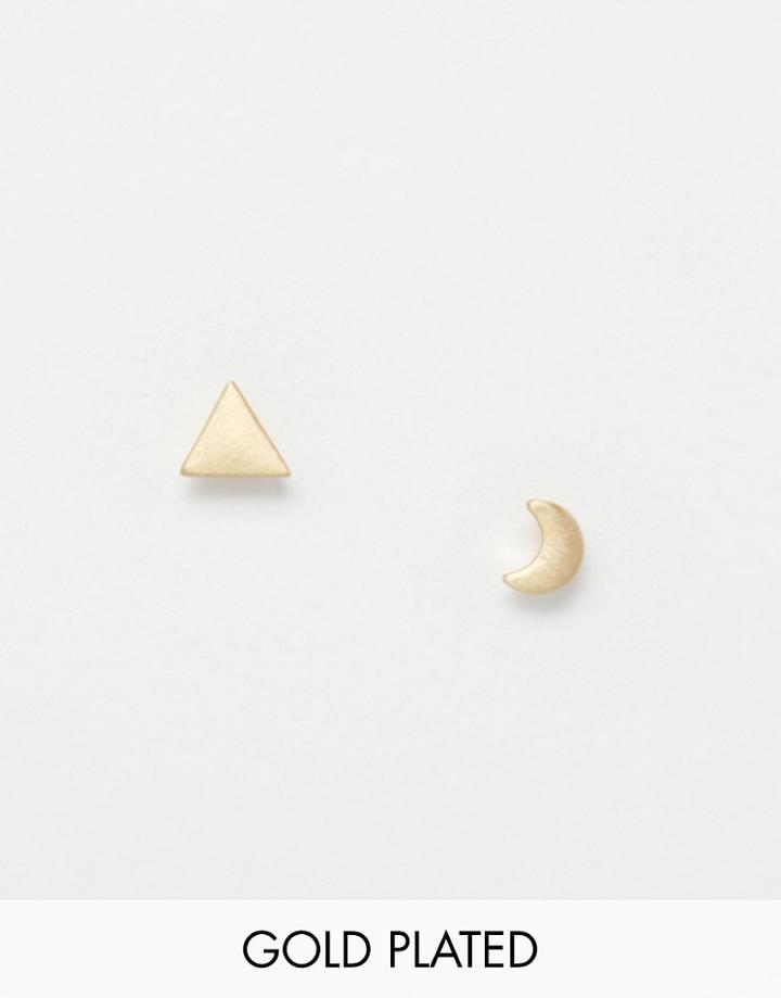 Pilgrim Moon & Triangle Stud Earrings - Gold