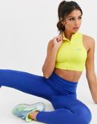 Asos 4505 High Neck Crop Tank With Gloss Zip-yellow