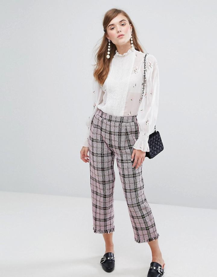 Sister Jane Cropped Pants In Tweed Check - Pink