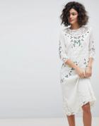 Intropia Hand Embroidered Lace Midi Dress - Cream