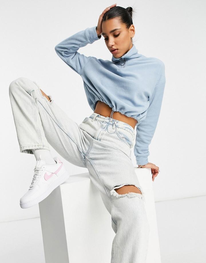 Brave Soul Mary Fleece Sweater With Zip In Ice Blue-blues