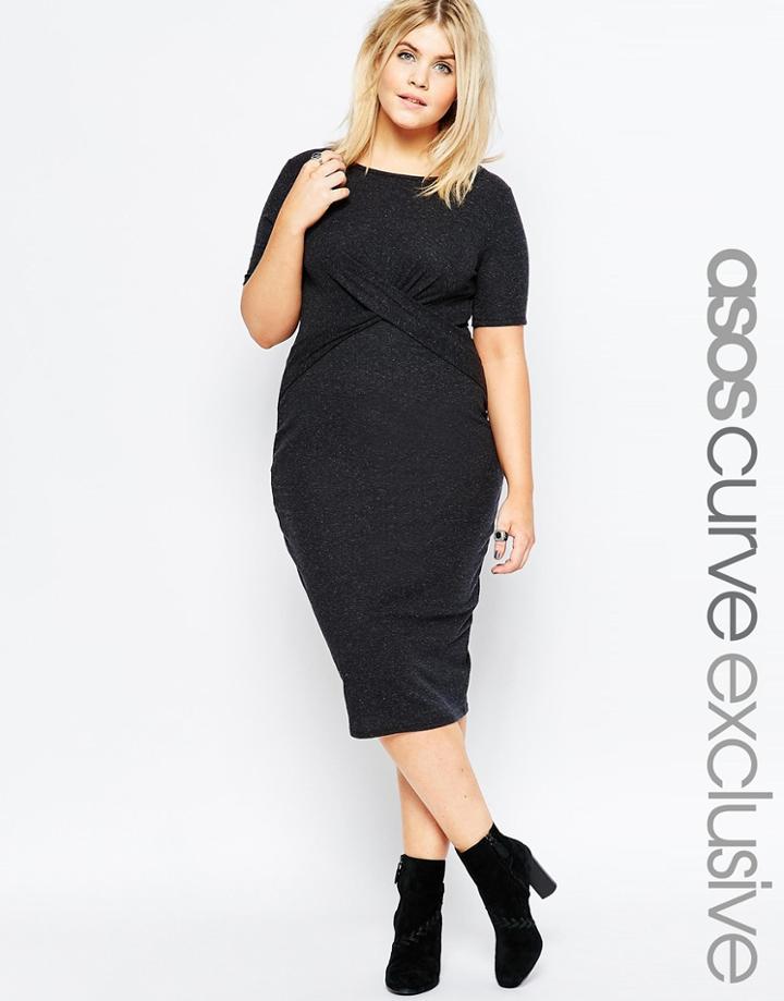 Asos Curve Body-conscious Dress With Twist Front In Rib - Black