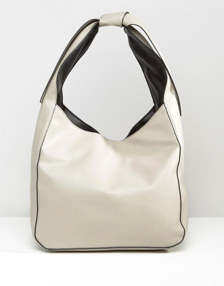 Asos Slouch Shoulder Bag With Tie Detail - Gray