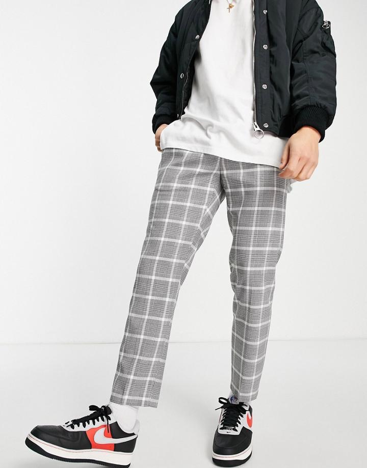 Topman Skinny Prince Of Wales Check Pants With Elastic Waist Band In Black And White