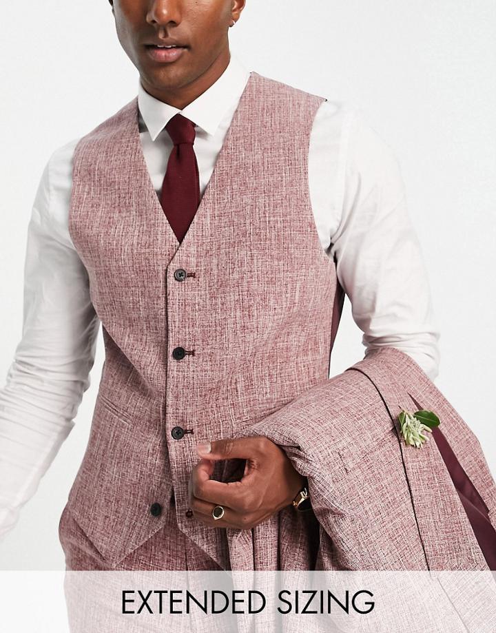 Asos Design Wedding Super Skinny Suit Vest In Burgundy Crosshatch-red