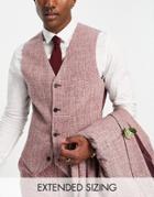 Asos Design Wedding Super Skinny Suit Vest In Burgundy Crosshatch-red