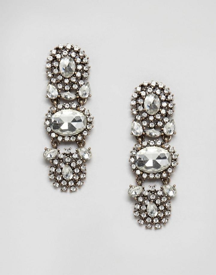 Nylon Multi Gem Drop Statement Earrings - Gold