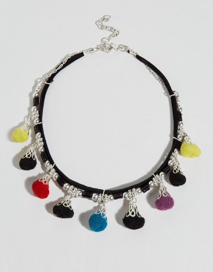 Asos Festival Pom Choker Necklace - Multi