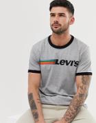 Levi's Rainbow Stripe Logo Ringer T-shirt In Heather Gray